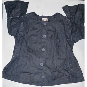 LOFT Outlet Navy Chambray Button Up Ruffle Sleeve Jacket Medium